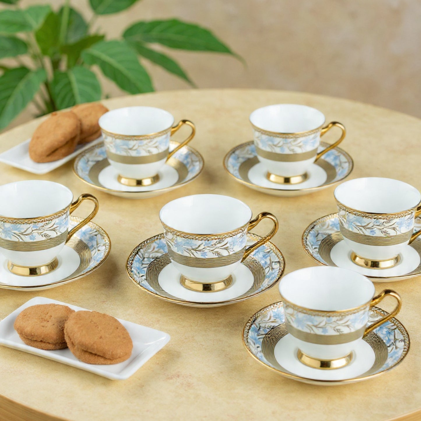 Clay Craft Georgian Ebony Cup & Saucer, Set of 12 (6 Cups + 6 Saucers), 140 ml, (E658)