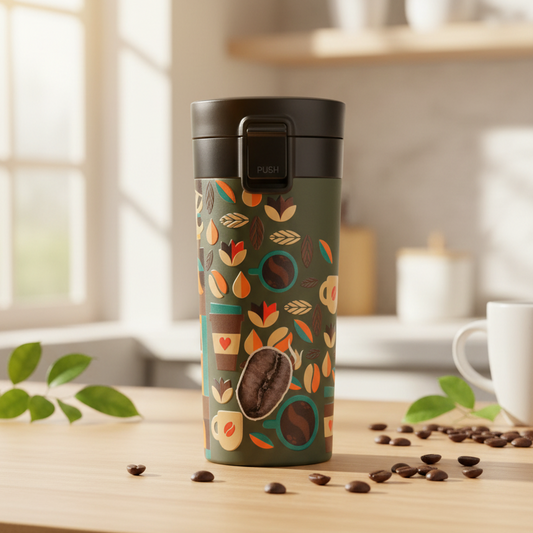 Vacbott Vacuum Insulated Caferoma Printed Tumbler Double Walled 18 Hours Hot & 24 Hours Cold  Water Bottle Vacuum Insulated Hot & Cold Flask Mug
