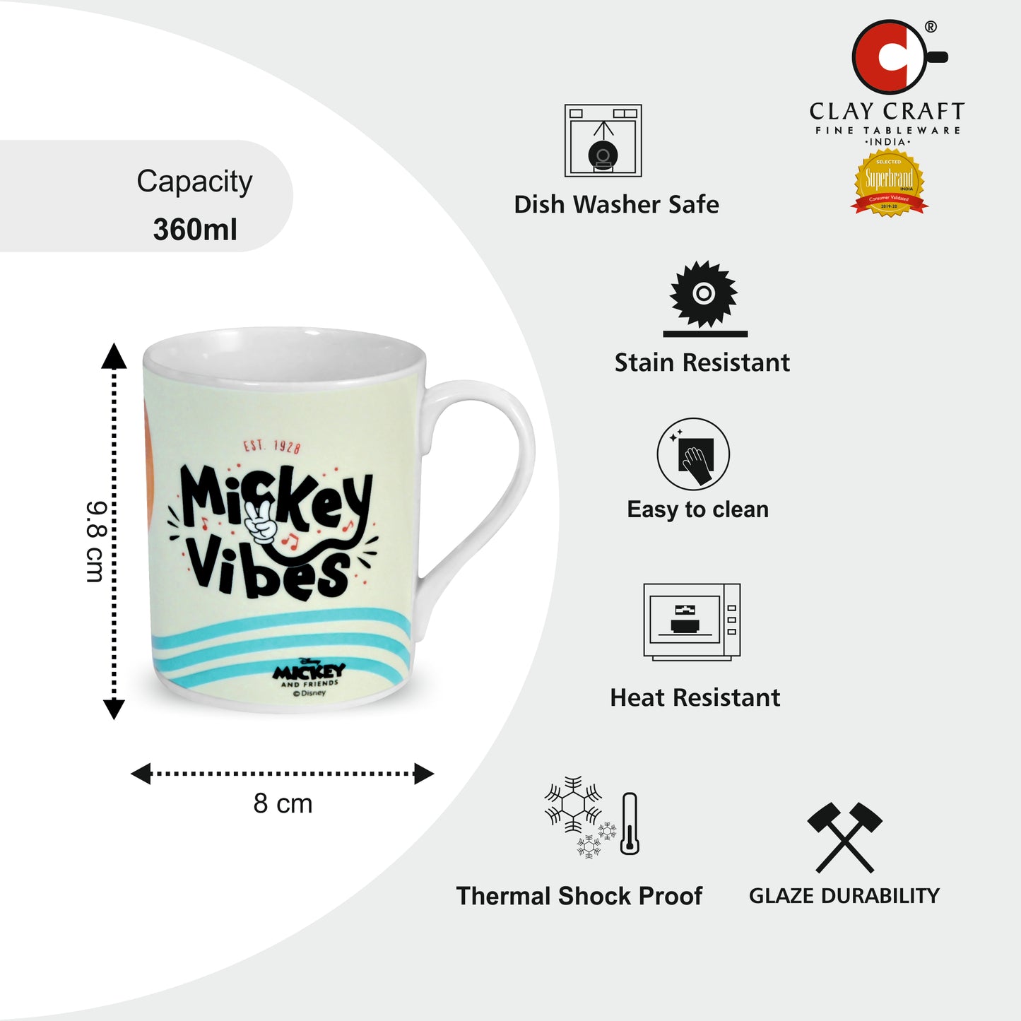 Disney Mickey Mouse Cartoon Print  Coffee & Milk Mug 1 Piece (360ml)