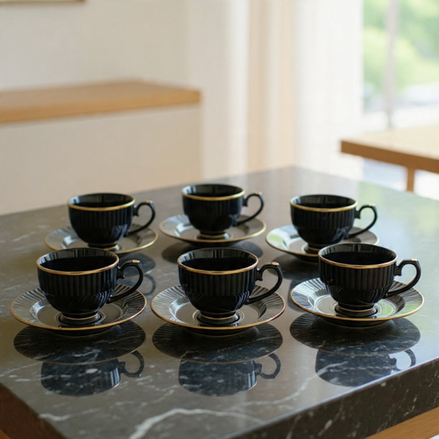 Clay Craft Julie Impression Cup & Saucer, Set of 12 (6 Cups + 6 Saucers), 170 ml, (Black)