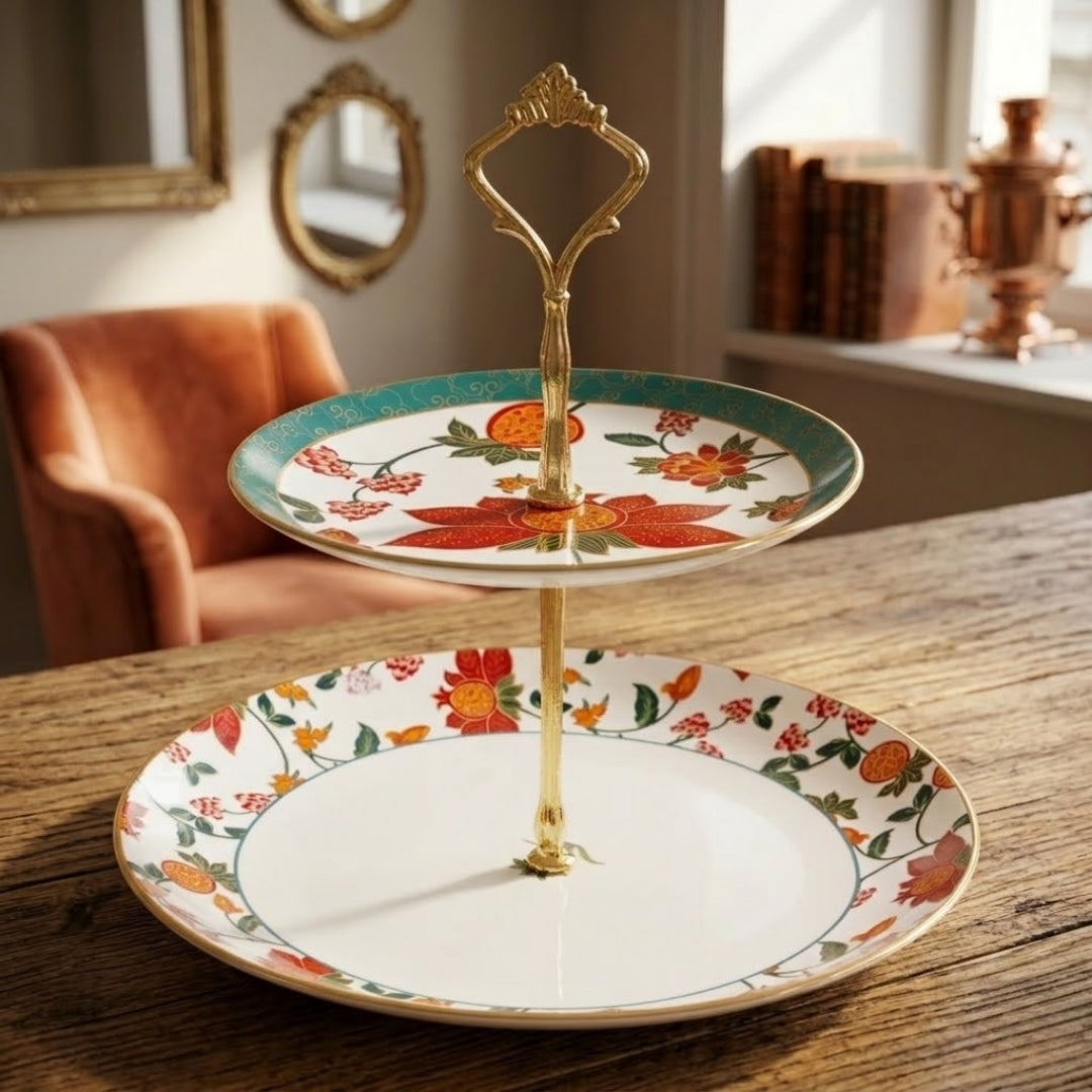 India Circus Blushed Orchard Two Tier Cake Stand, 1 piece