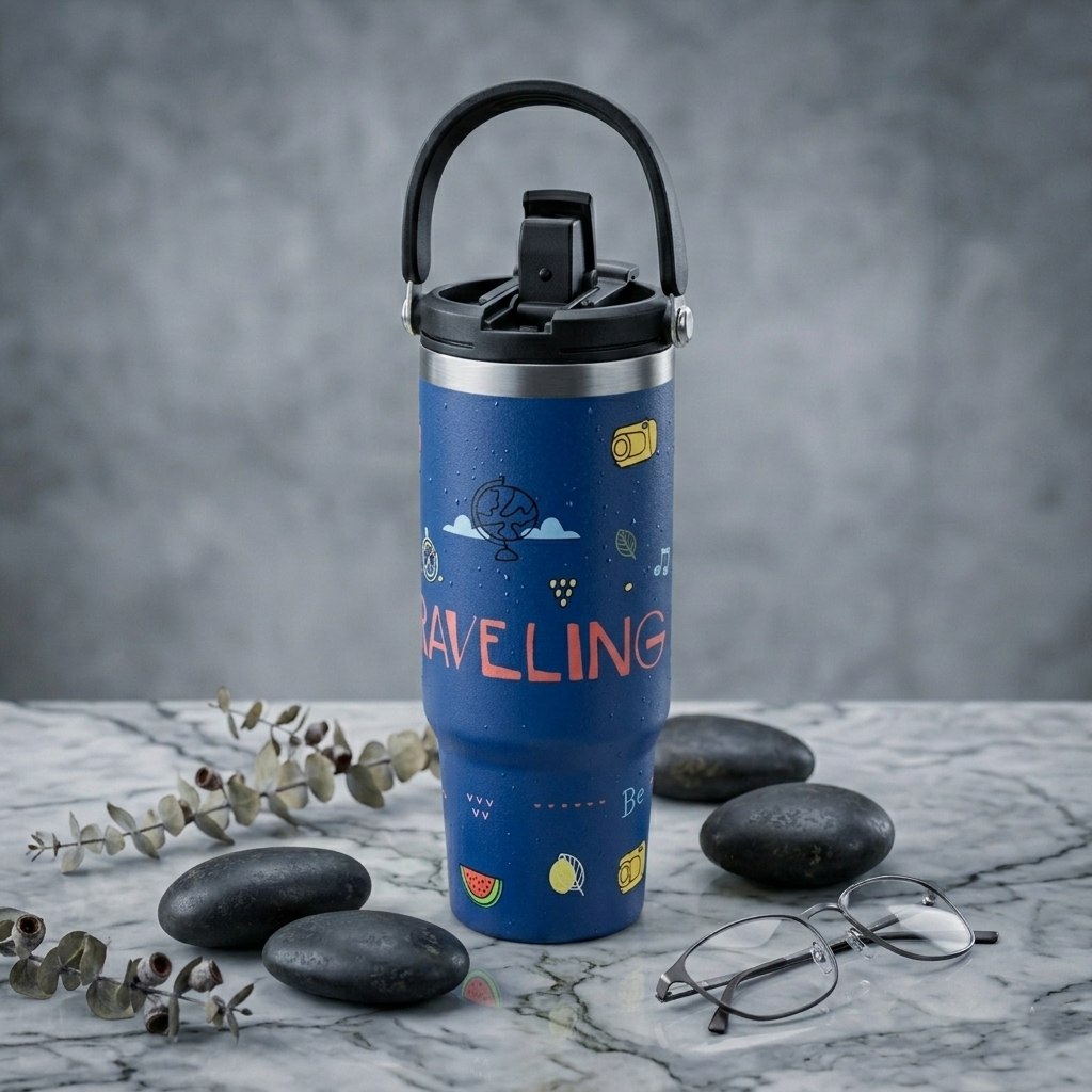 Vacbott Vacuum EverSip® Wanderlust Tumbler with Top Lid Handle 900 ml with Dual Flip Opening Sip-Swig Leakproof Lid