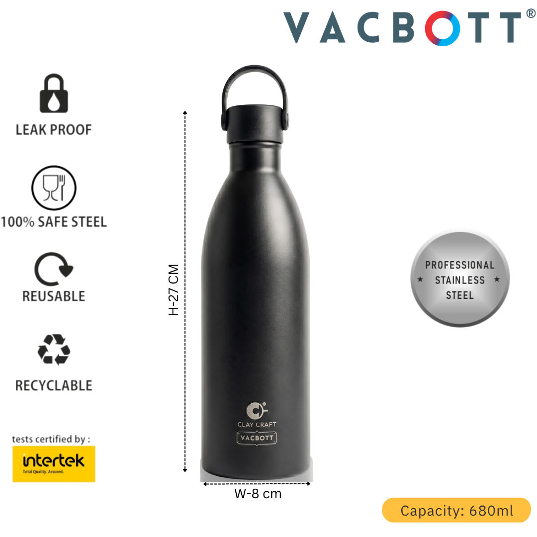 Vacbott Meko Neon Vacuum Insulated Double Walled Water Bottle 18 Hrs Hot & 24 Hrs Cold Stainless Steel Flask, BIS Certified, 680ml