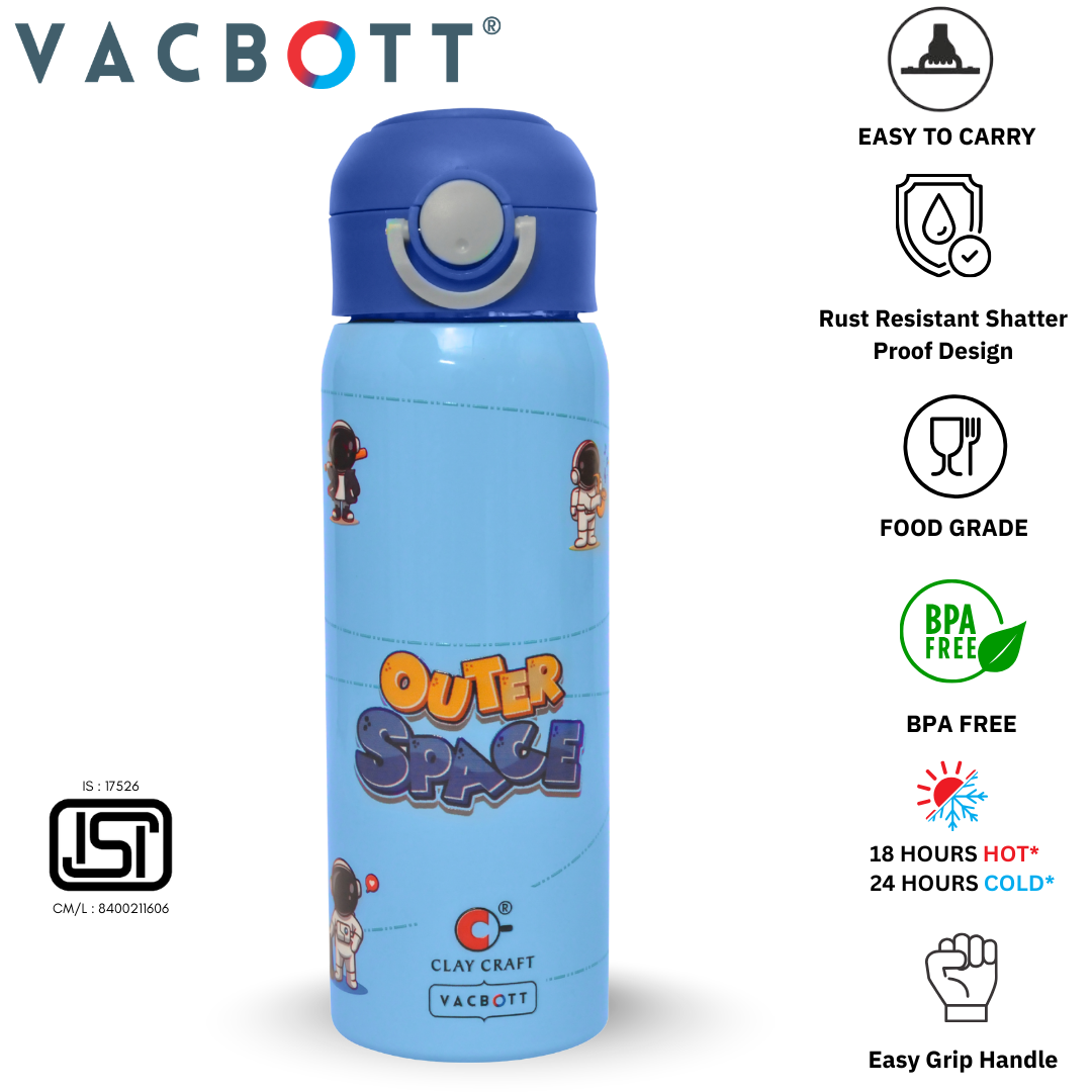 Vacbott Vivid Sonic Vacuum Insulated Double Walled Printed One-Touch Lid 18 Hrs Hot & 24 Hrs Cold, BIS Certified, Stainless Steel Flask 550 ml