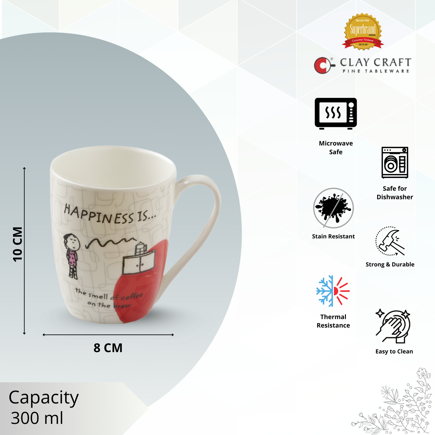 Happiness Is... Oxford Big Coffee & Milk Mug 310ml, Set of 4 (Delight)