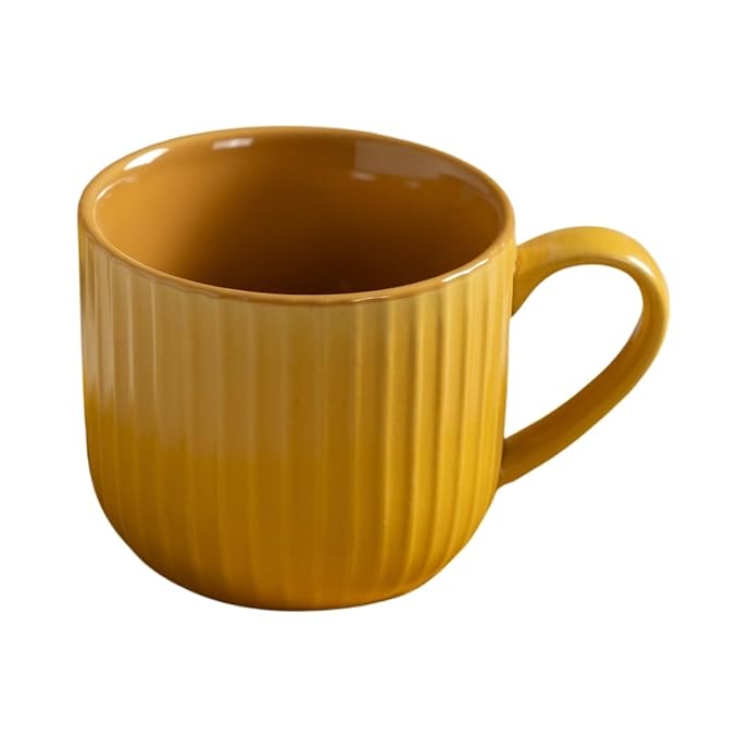 Linea Pebble Mustard Cup & Saucer, Set of 12 (6 Cups + 6 Saucers), 170 ml