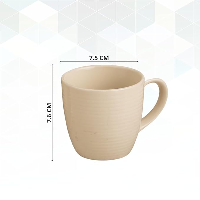Horizon Pebble IVORY Cup & Saucer, Set of 12 (6 Cups + 6 Saucers), 220 ml
