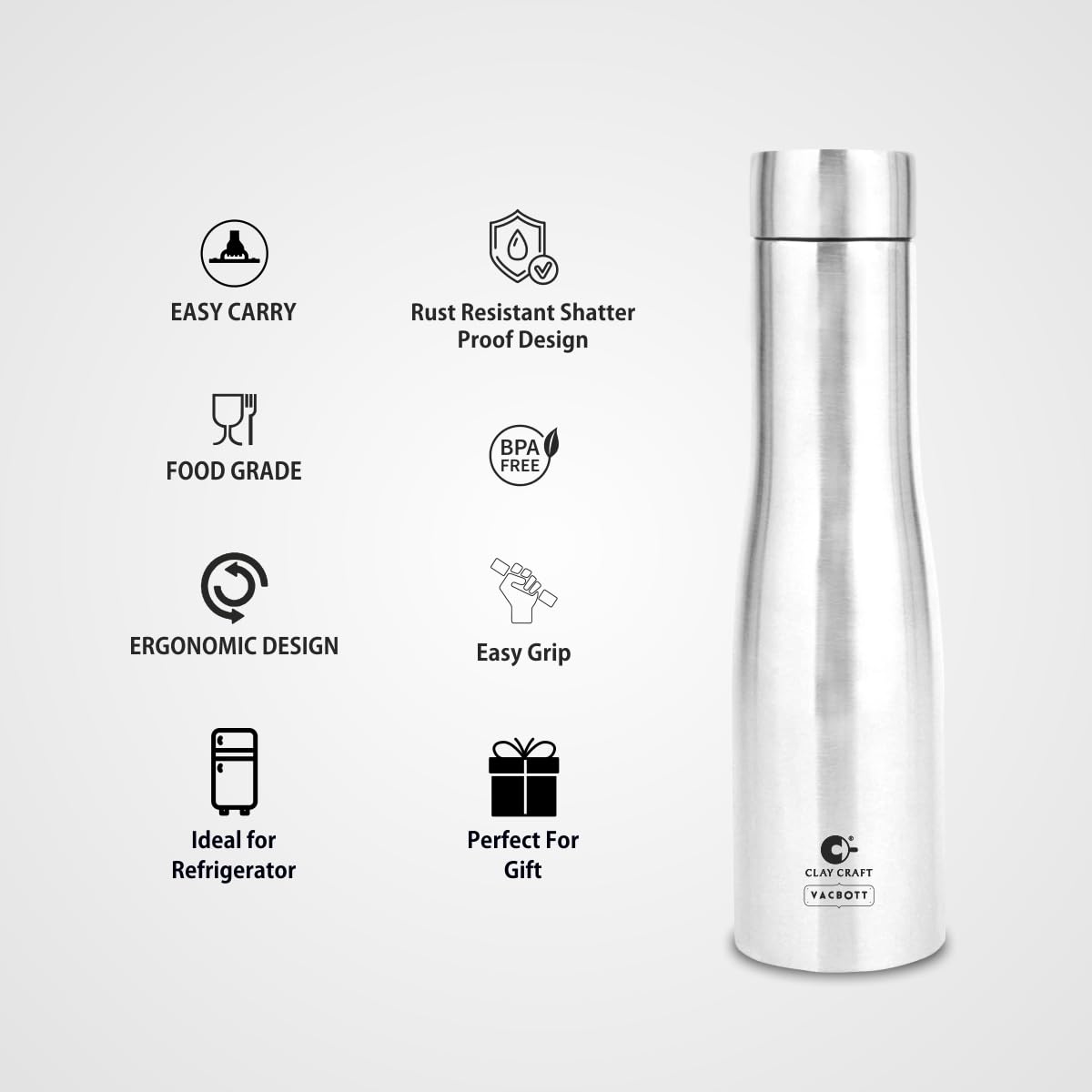 Vacbott Petra Single Walled Non Insulated Water Bottle, 1000 ml, Set of 3