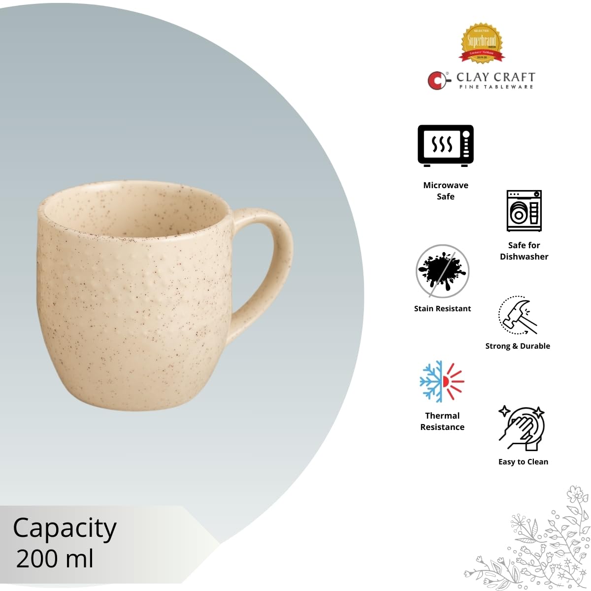 Clay Craft Apex Reactive Pebble Coffee Mugs Set of 6, 200 ml