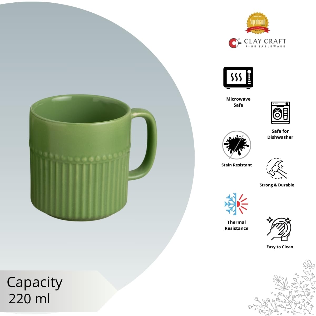 Crimson Pebble Matte Green Coffee & Tea Mugs Set of 6, 220 ml