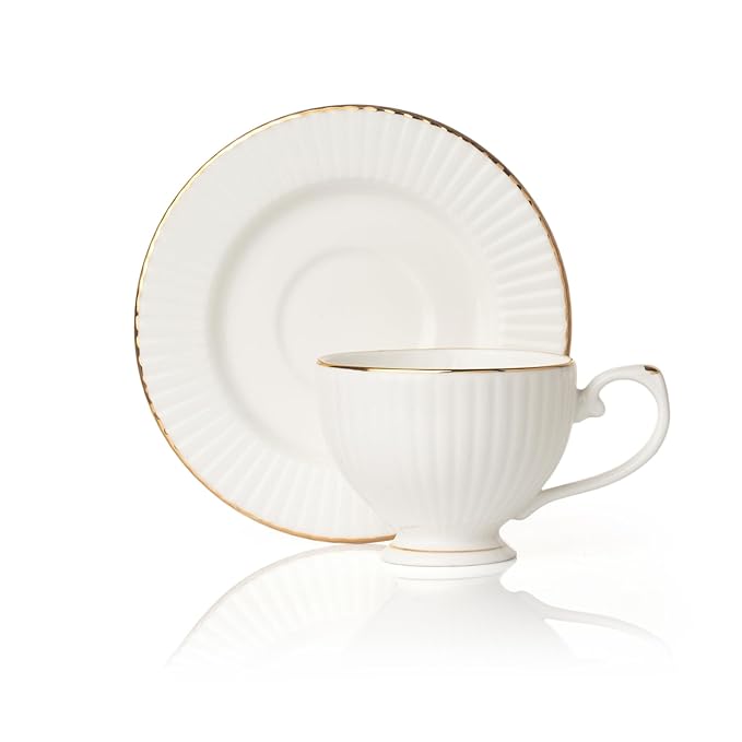 Julie Impression 1401 Luxurious Cup & Saucer, Set of 12 (6 Cups + 6 Saucers) (White)