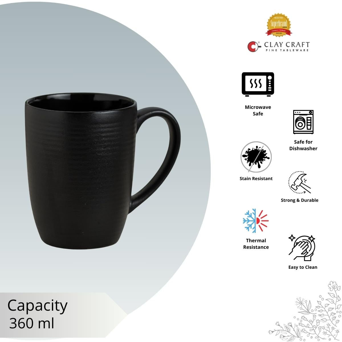Horizon Pebble Black Coffee/ Milk Mug, 1 Piece, 360 ml