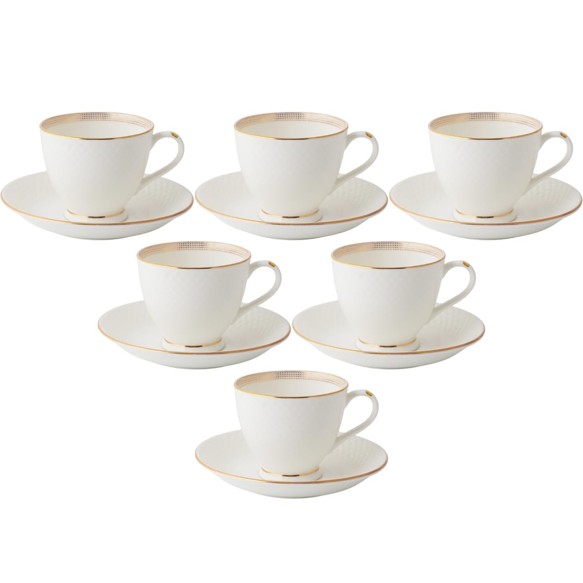 Diamond Impression Cup & Saucer, 210 ml, Set of 12 (6 Cups + 6 Saucers) (1410)