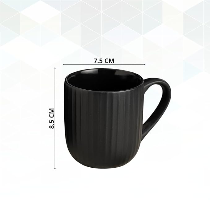 Linea Pebble Black Coffee & Tea Mugs Set of 6, 250 ml