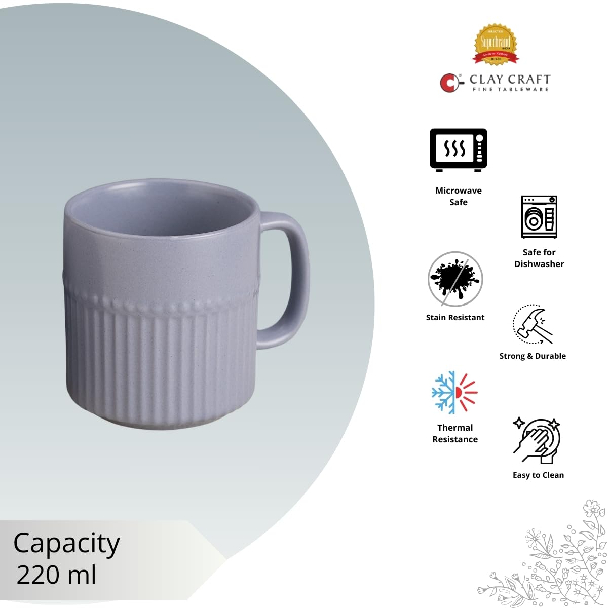 Crimson Pebble Matte Blue Coffee & Tea Mugs Set of 6, 220 ml