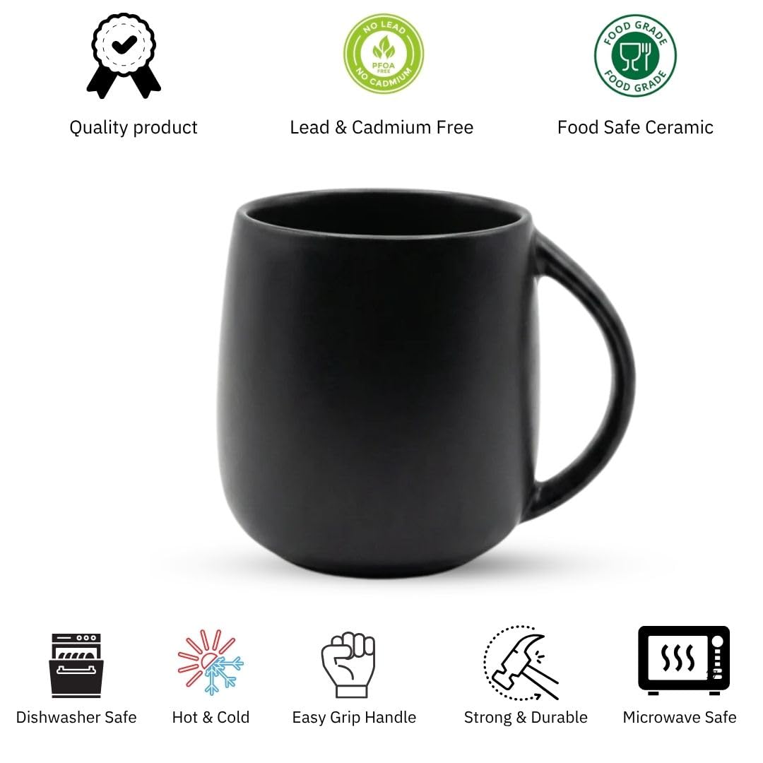 Bunty Pebble Pacha Ceramic Coffee & Milk Mug Set of 2, Black, 320ml Each