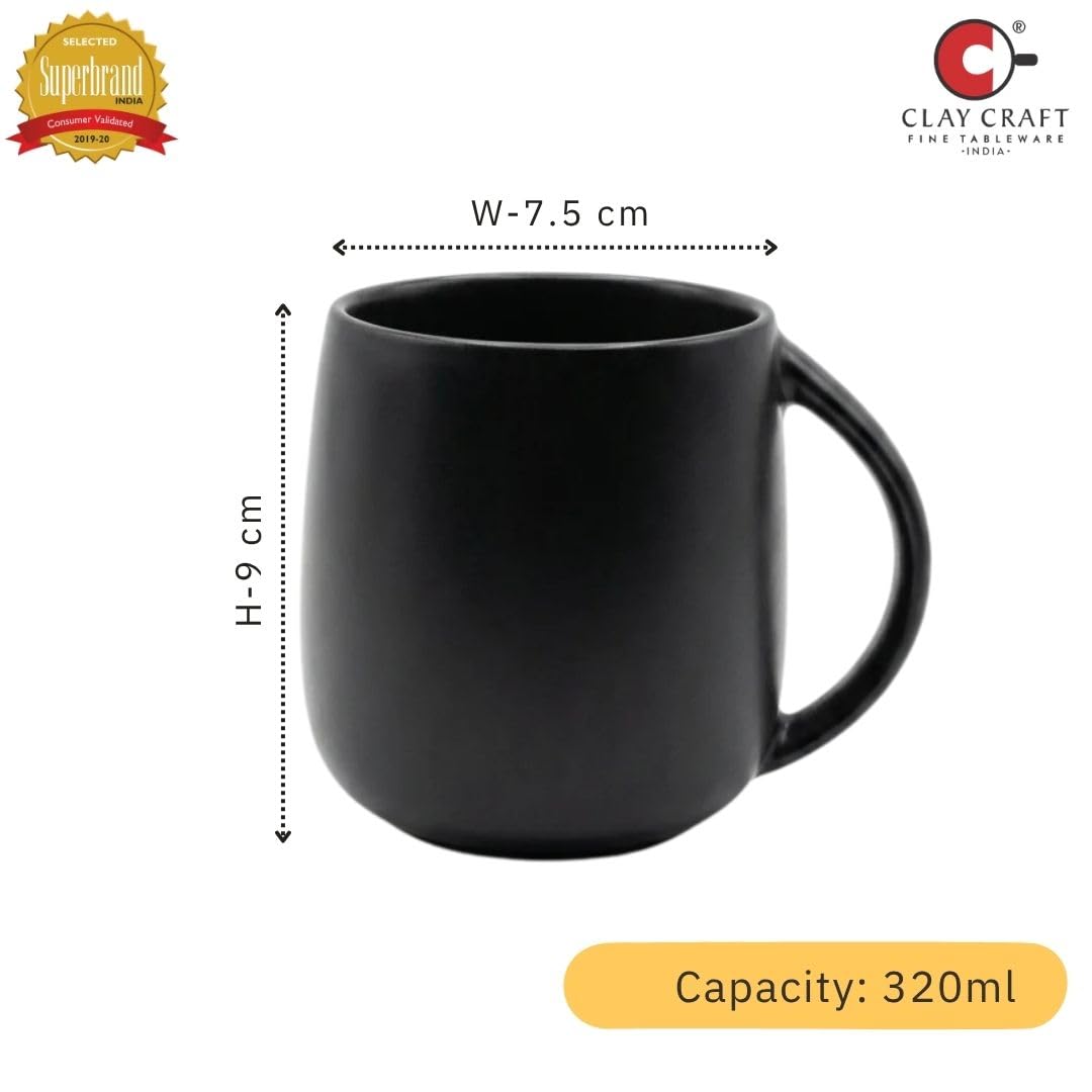 Bunty Pebble Pacha Ceramic Coffee & Milk Mug Set of 2, Black, 320ml Each