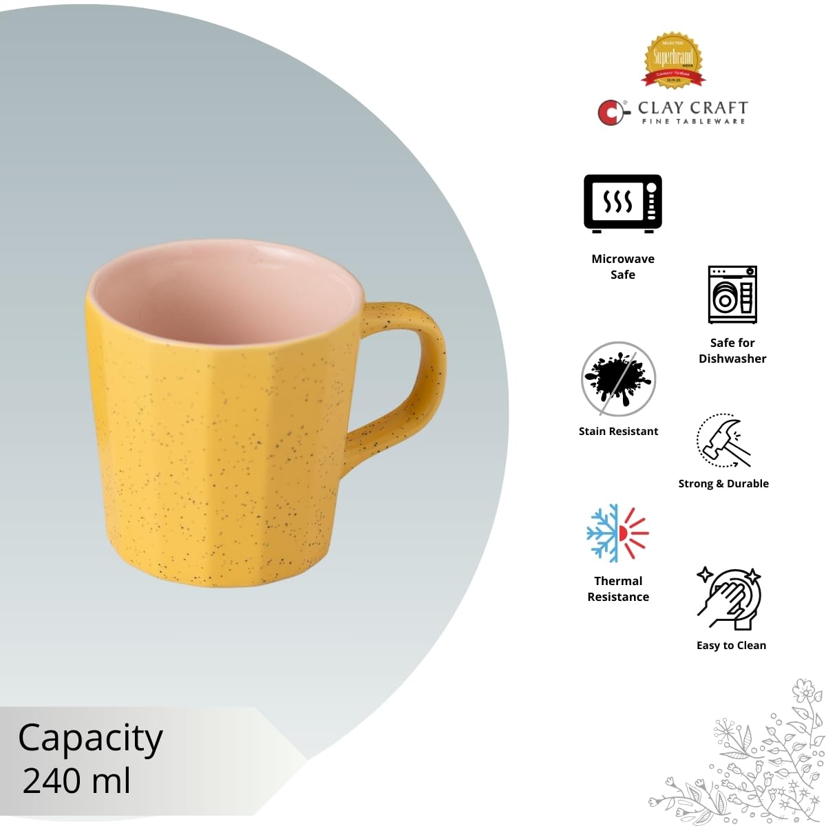 Modern Elegance Armada Pebble Dual Tone Coffee & Tea Mugs Set of 6, 240 ml