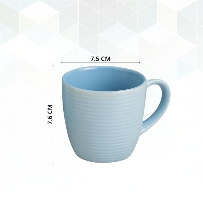 Horizon Pebble Light Blue Cup & Saucer, Set of 12 (6 Cups + 6 Saucers), 220 ml