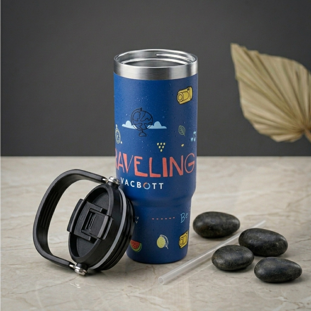 Vacbott Vacuum EverSip® Wanderlust Tumbler with Top Lid Handle 900 ml with Dual Flip Opening Sip-Swig Leakproof Lid