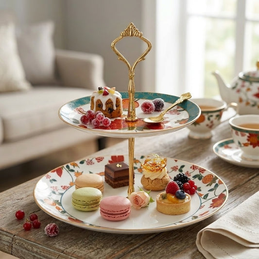 India Circus Blushed Orchard Two Tier Cake Stand, 1 piece