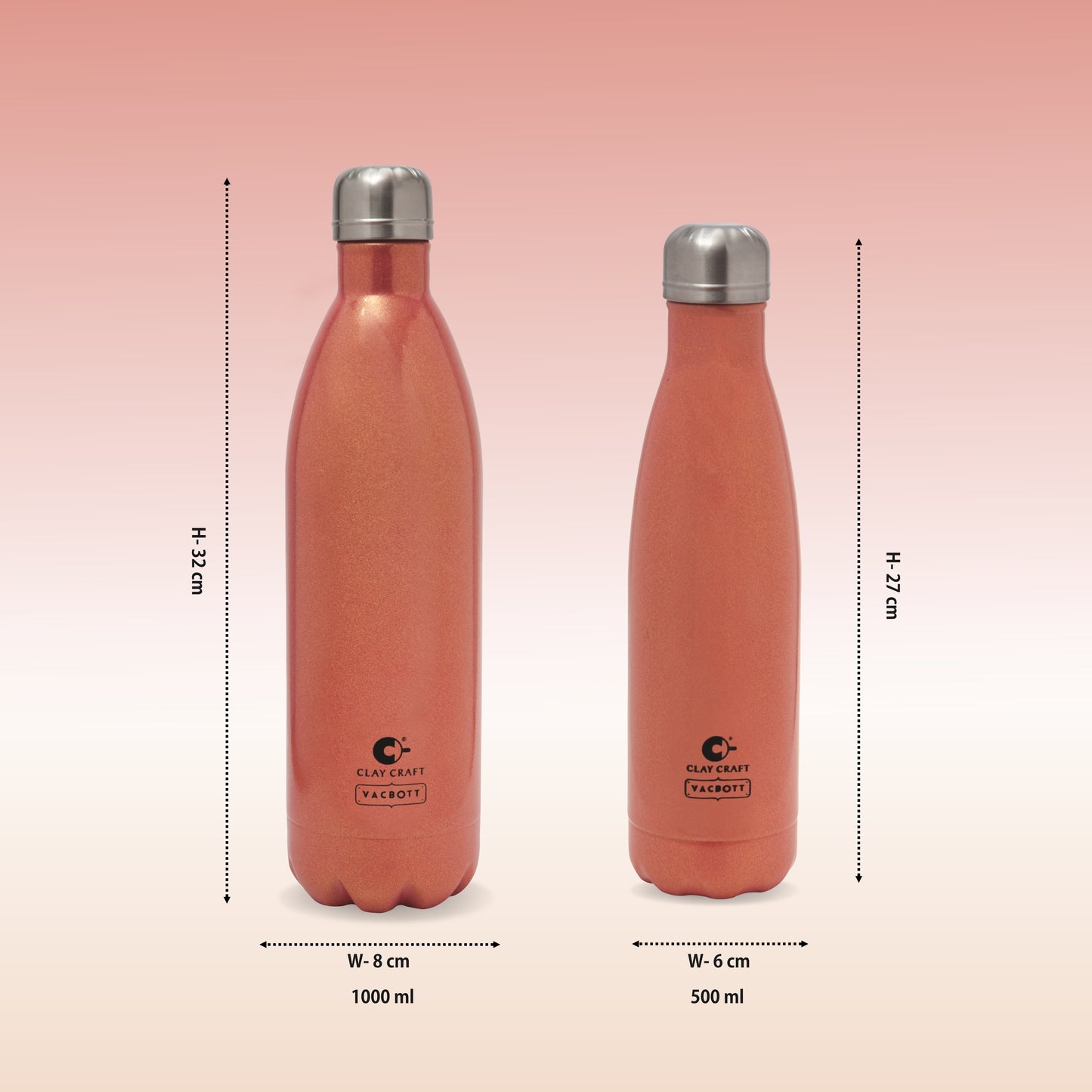 Vacbott Fiesta Vacuum Insulated Double Walled Combo Water Bottle 18 Hrs Hot & 24 Hrs Cold Stainless Steel Flask, BIS Certified, Set of 2, 500/1000ml