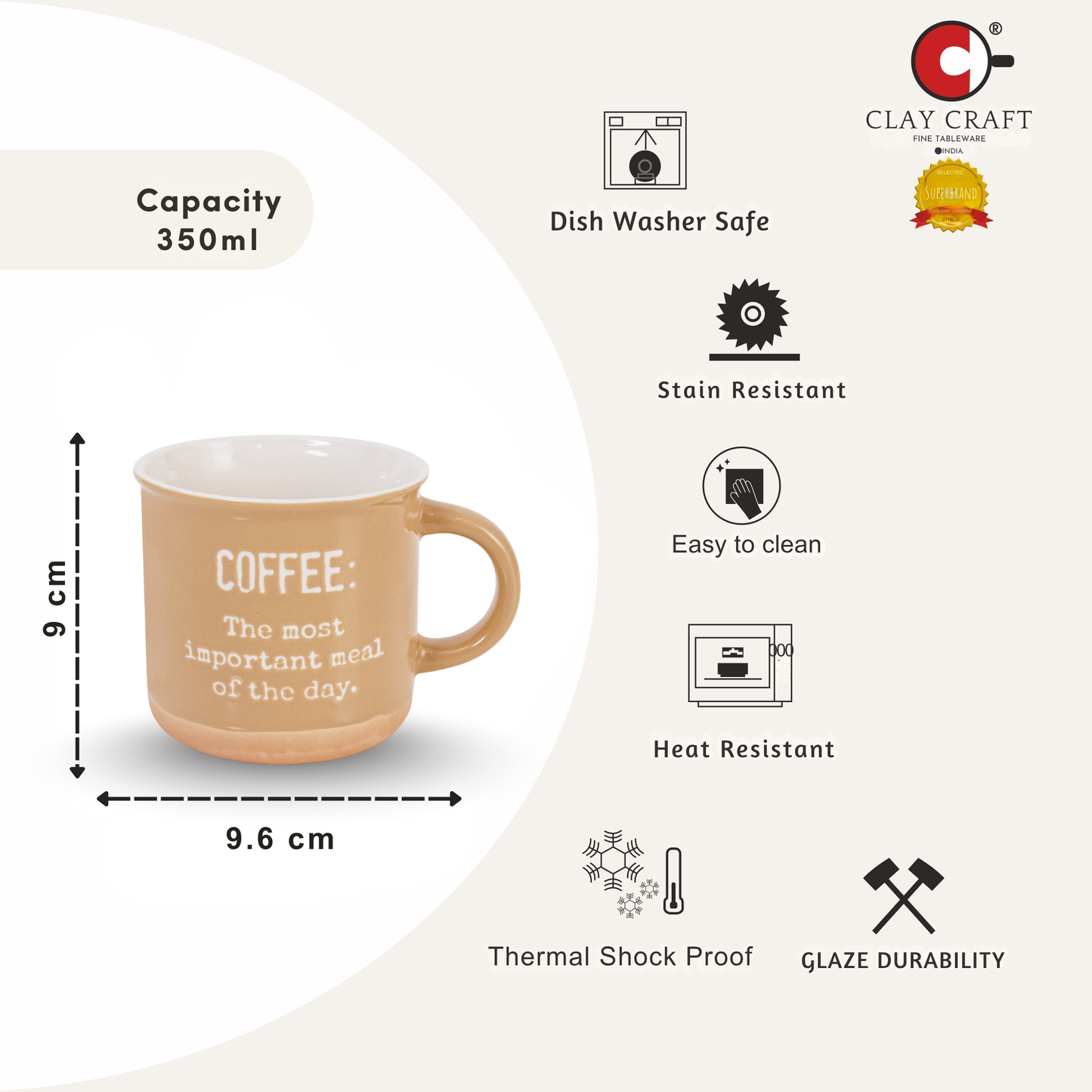Selas Pebble Milk/Coffee Mug - 1 Pc - 350 ml (Selas S02)