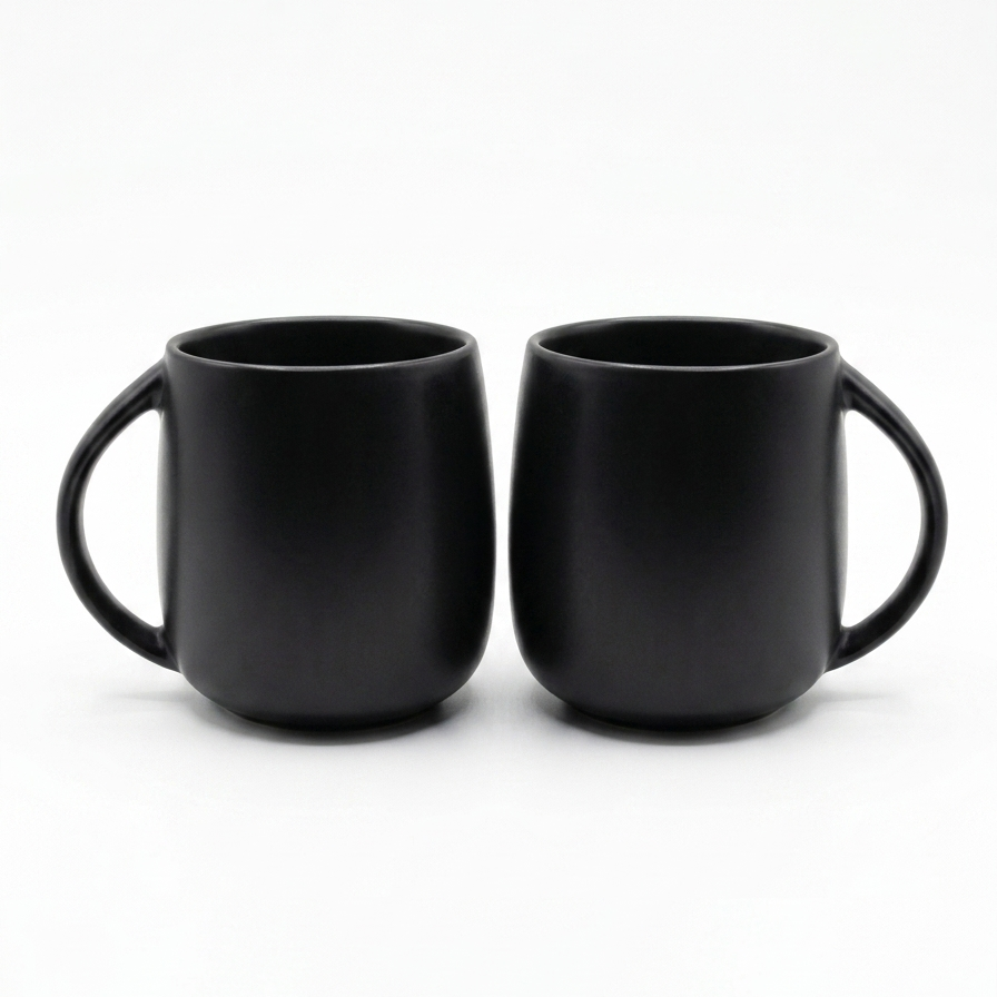 Bunty Pebble Pacha Ceramic Coffee & Milk Mug Set of 2, Black, 320ml Each