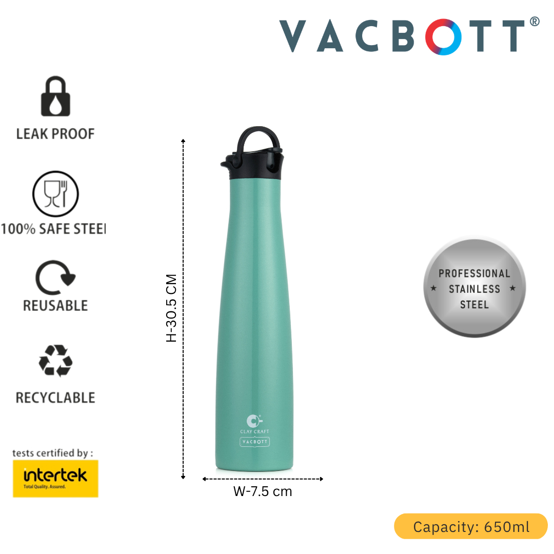 Vacbott Vega Vacuum Insulated Double Walled Water Bottle 18 Hrs Hot & 24 Hrs Cold Stainless Steel Flask, BIS Certified, 650ml