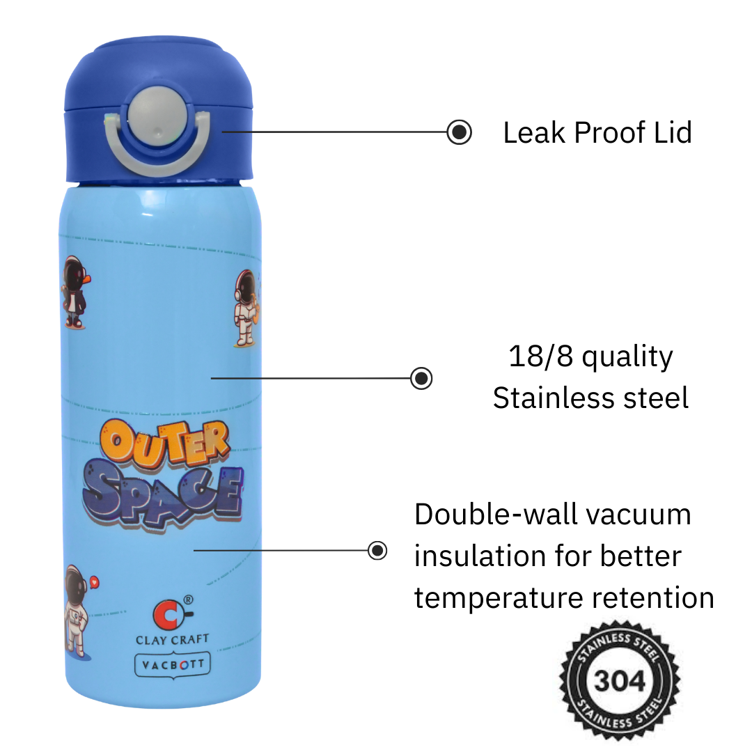 Vacbott Vivid Sonic Vacuum Insulated Double Walled Printed One-Touch Lid 18 Hrs Hot & 24 Hrs Cold, BIS Certified, Stainless Steel Flask 550 ml