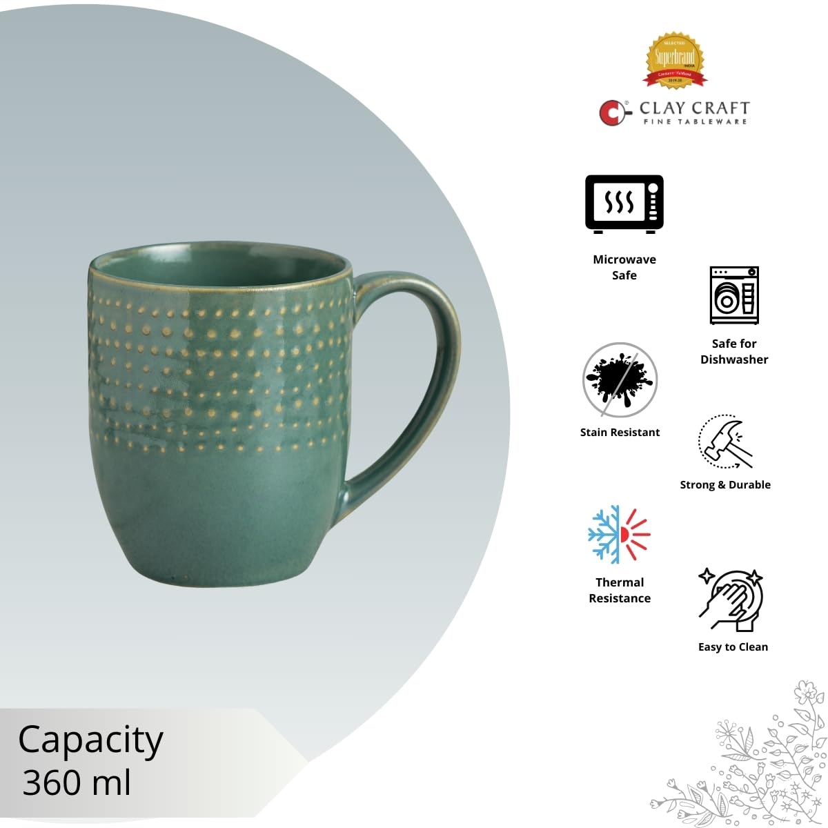 Apex Pebble Luxurious Green Coffee/ Milk Mug, 1 Piece, 360 ml