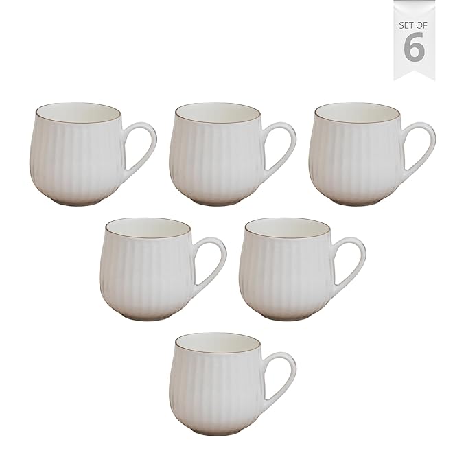 Clay Craft Julie Impression Coffee Mugs Set of 6, 210 ml (1101)