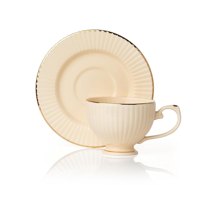 Julie Impression 1401 Elegant Cup & Saucer, Set of 12 (6 Cups + 6 Saucers) (IVORY)