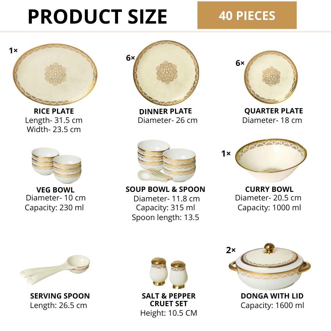 Clay Craft Urmi Ebony Ceramic Dinner Set, 40-Piece (DLX-702)