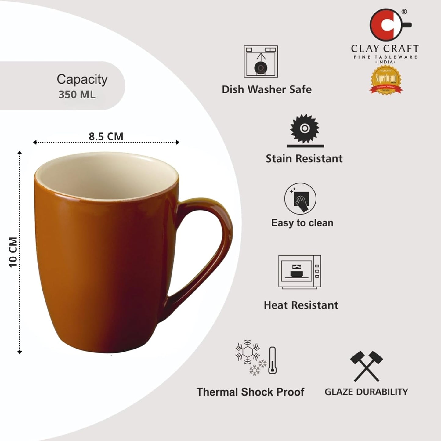 Oxford Pebble Pacha Coffee/Milk Mug – Fine Ceramic | Set of 2 (350ml Each, Brown DT4)