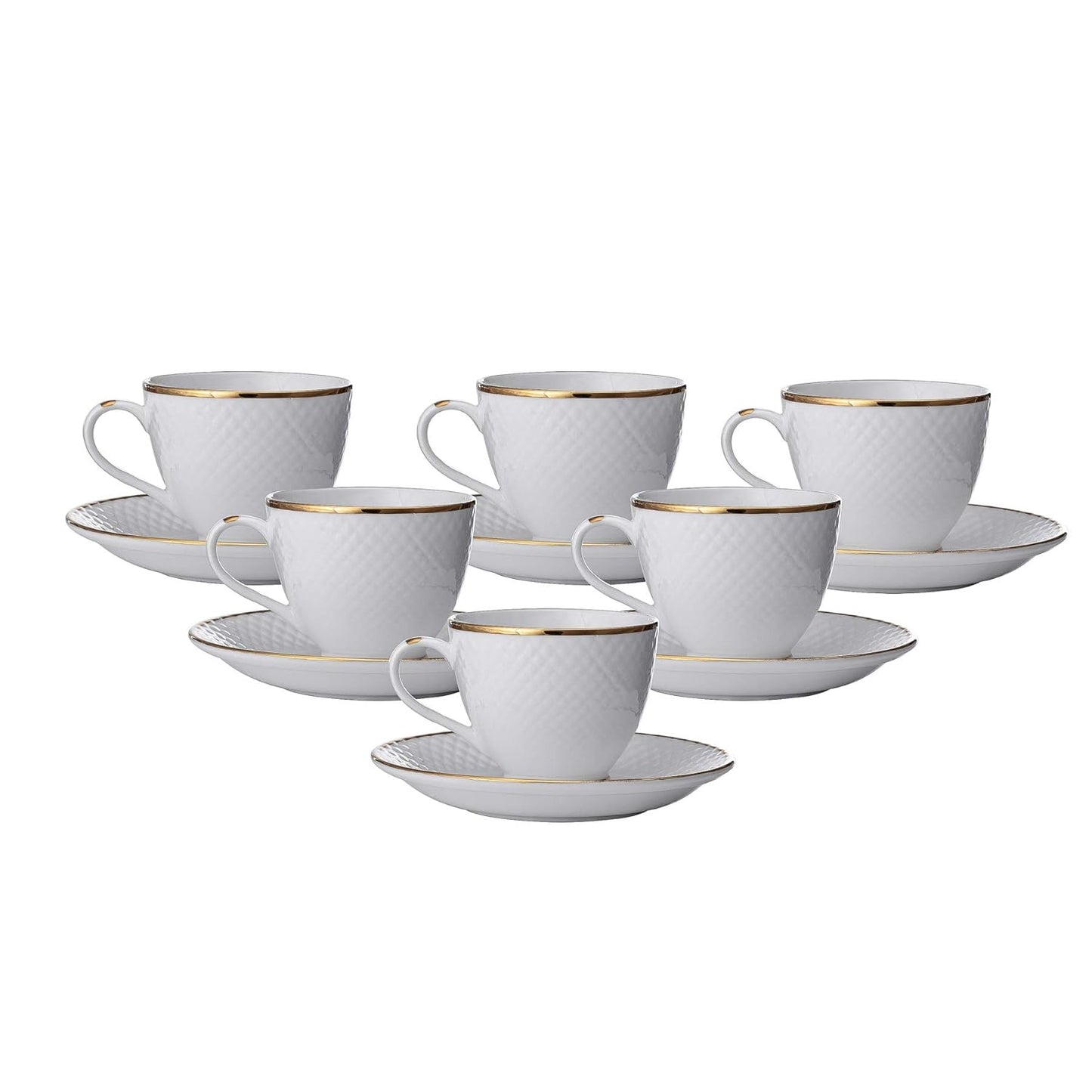 Diamond Cup & Saucer, 210ml, Set of 12 (6 Cups + 6 Saucers)