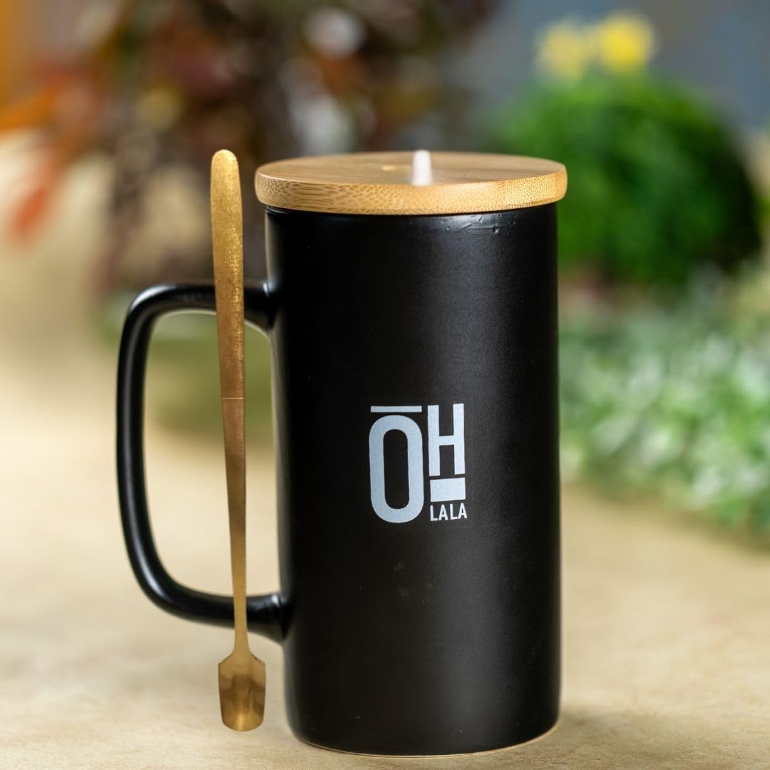 Clay Craft Premium Ceramic Coffee Mug with Bamboo Lid & Straw