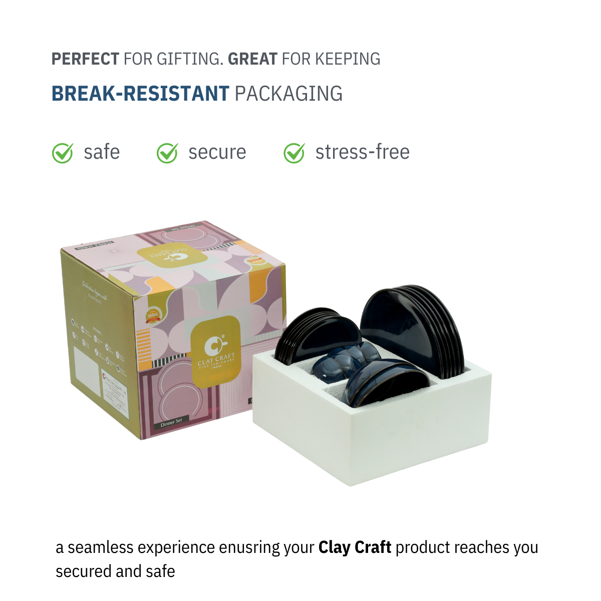 Clay Craft Stoneware Coupe Pebble Midnight Blue Dinner Set of 20 Pcs