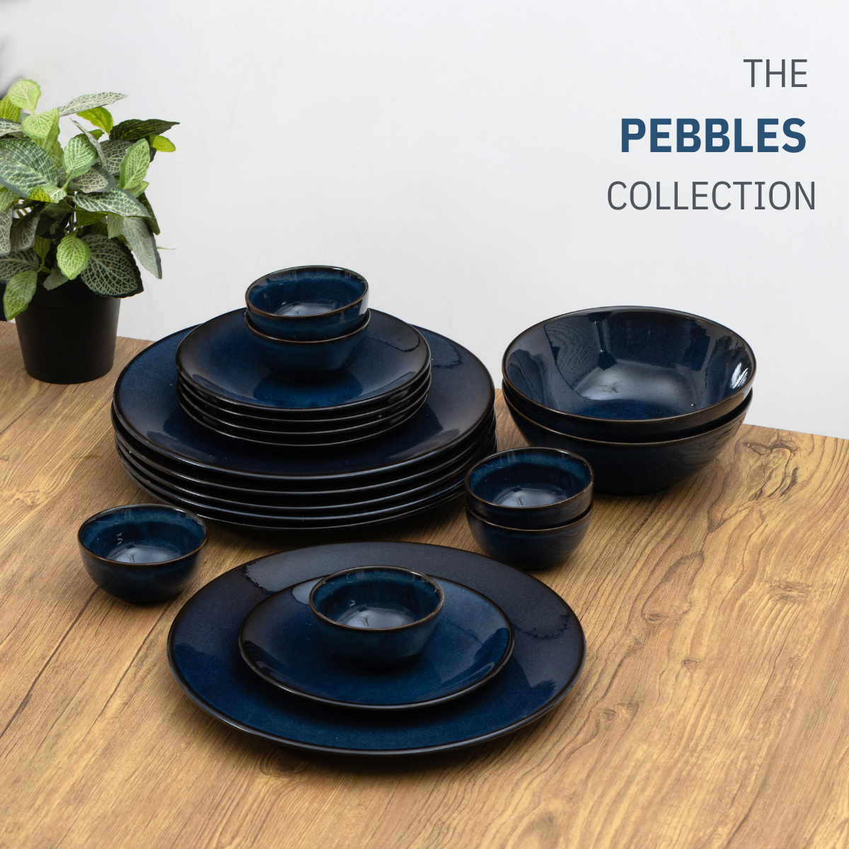 Clay Craft Stoneware Coupe Pebble Midnight Blue Dinner Set of 20 Pcs