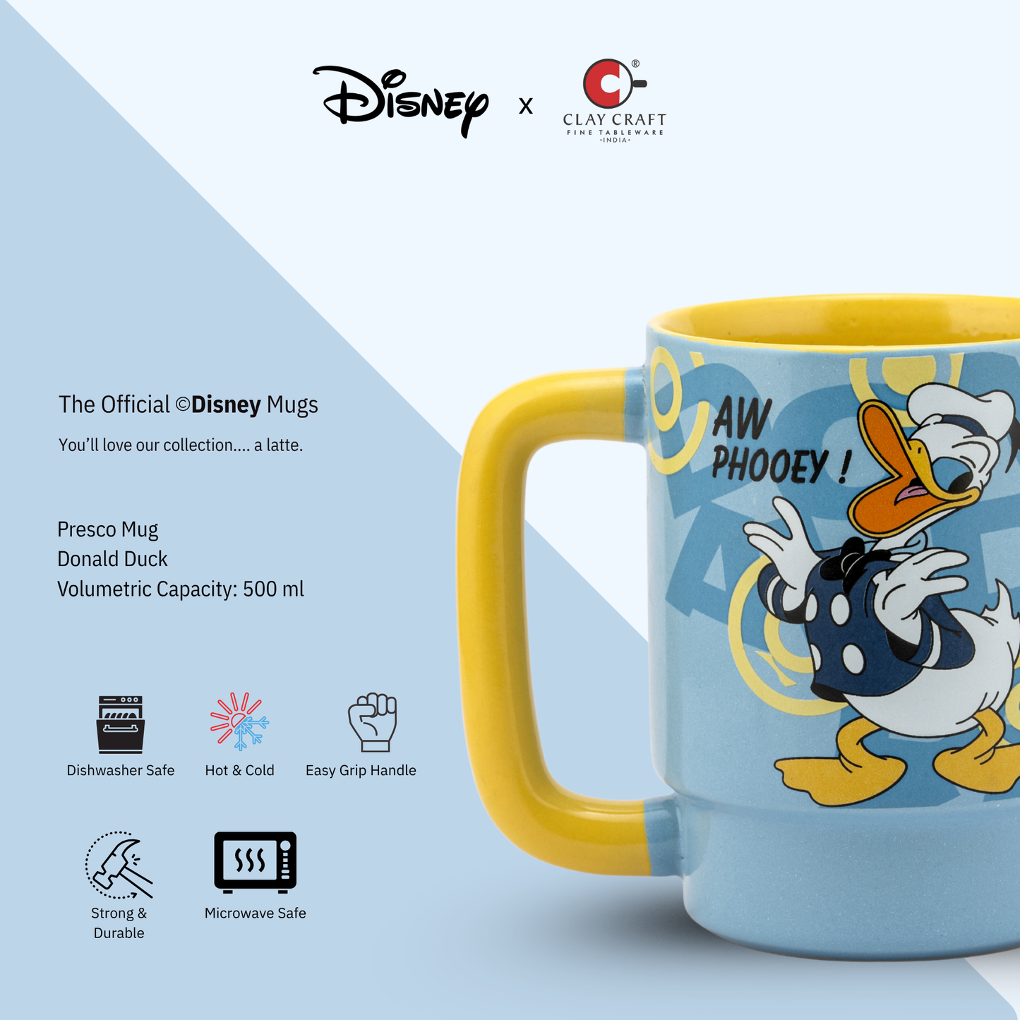 Disney Donald Duck Double-Sided Cartoon Print Pebble Coffee & Milk Mug – 1 Piece, 500ml