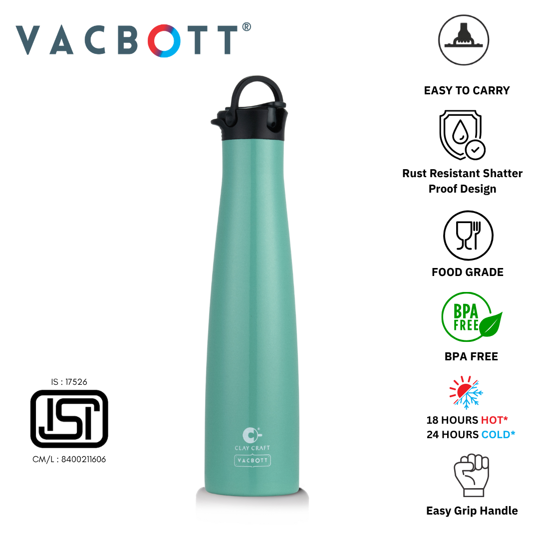 Vacbott Vega Vacuum Insulated Double Walled Water Bottle 18 Hrs Hot & 24 Hrs Cold Stainless Steel Flask, BIS Certified, 650ml