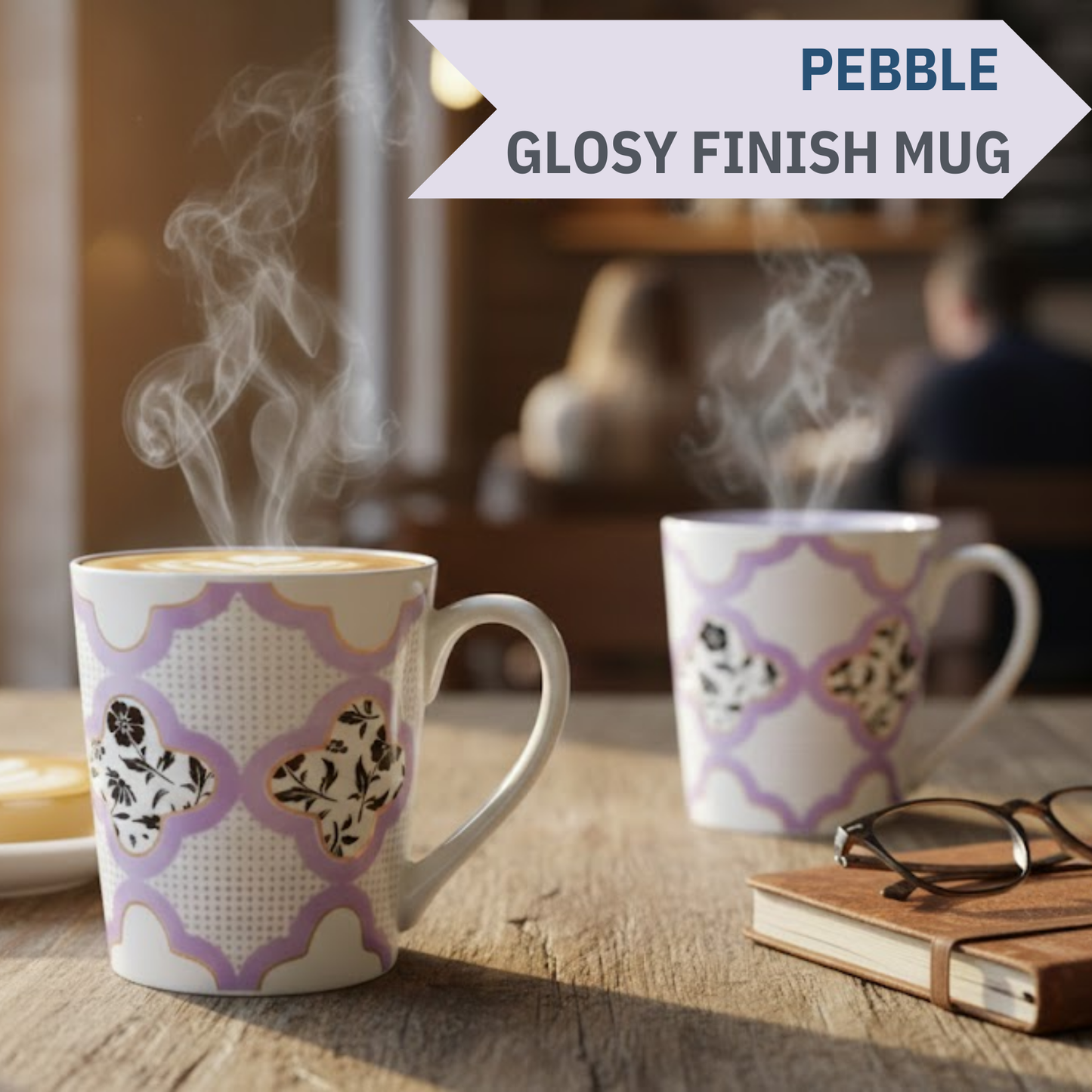 Clay Craft Lucas Pebble Purple Porcelain Mug  Set of 2, 350 ml Perfect for Tea, Coffee & Milk