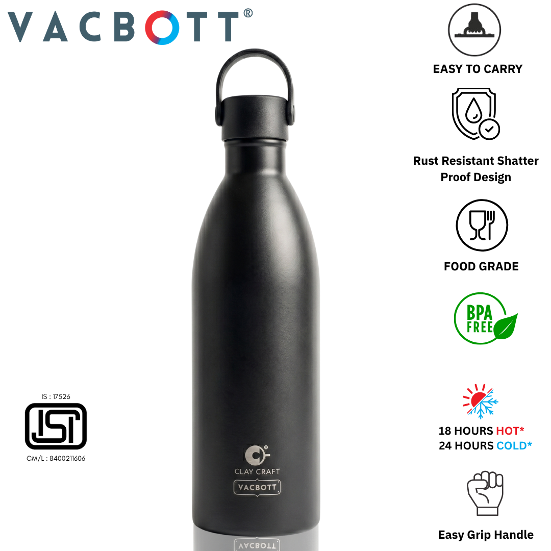 Vacbott Meko Neon Vacuum Insulated Double Walled Water Bottle 18 Hrs Hot & 24 Hrs Cold Stainless Steel Flask, BIS Certified, 680ml