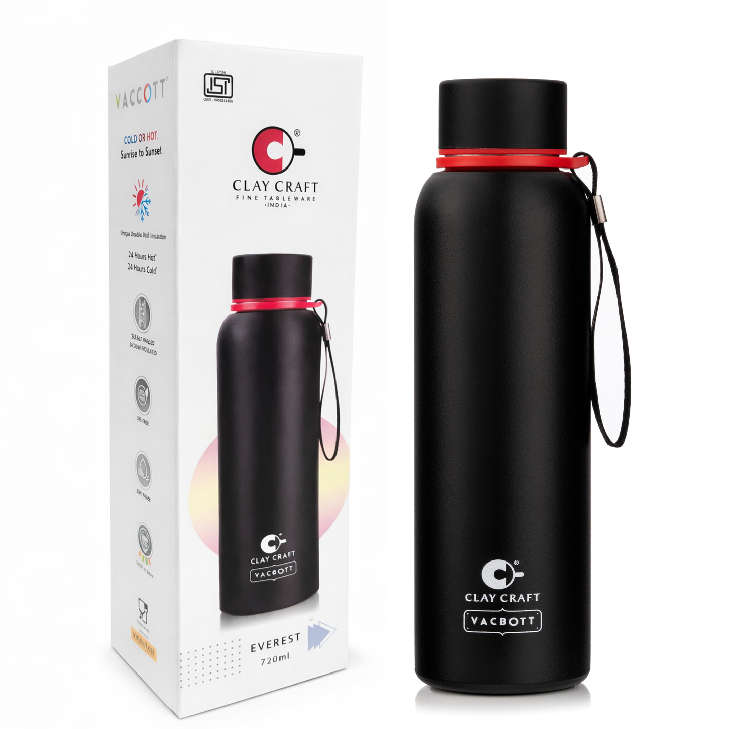 Vacbott Vacuum Bottle, Everest Double Walled 18 Hours Hot & 24 Hours Cold  Water Bottle Vacuum Insulated Hot & Cold Flask, 700ml