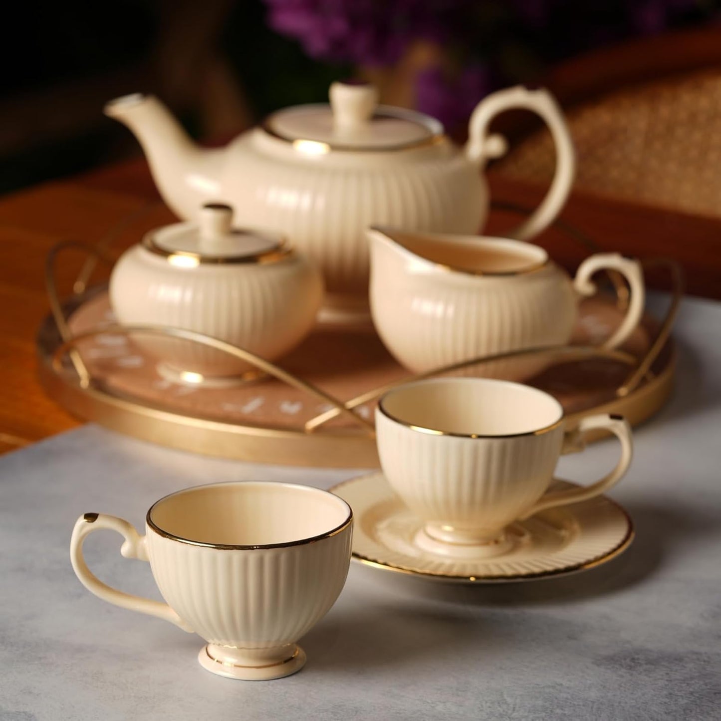 Clay Craft Julie Impression Luxurious 1401 IVORY Tea Set of 15