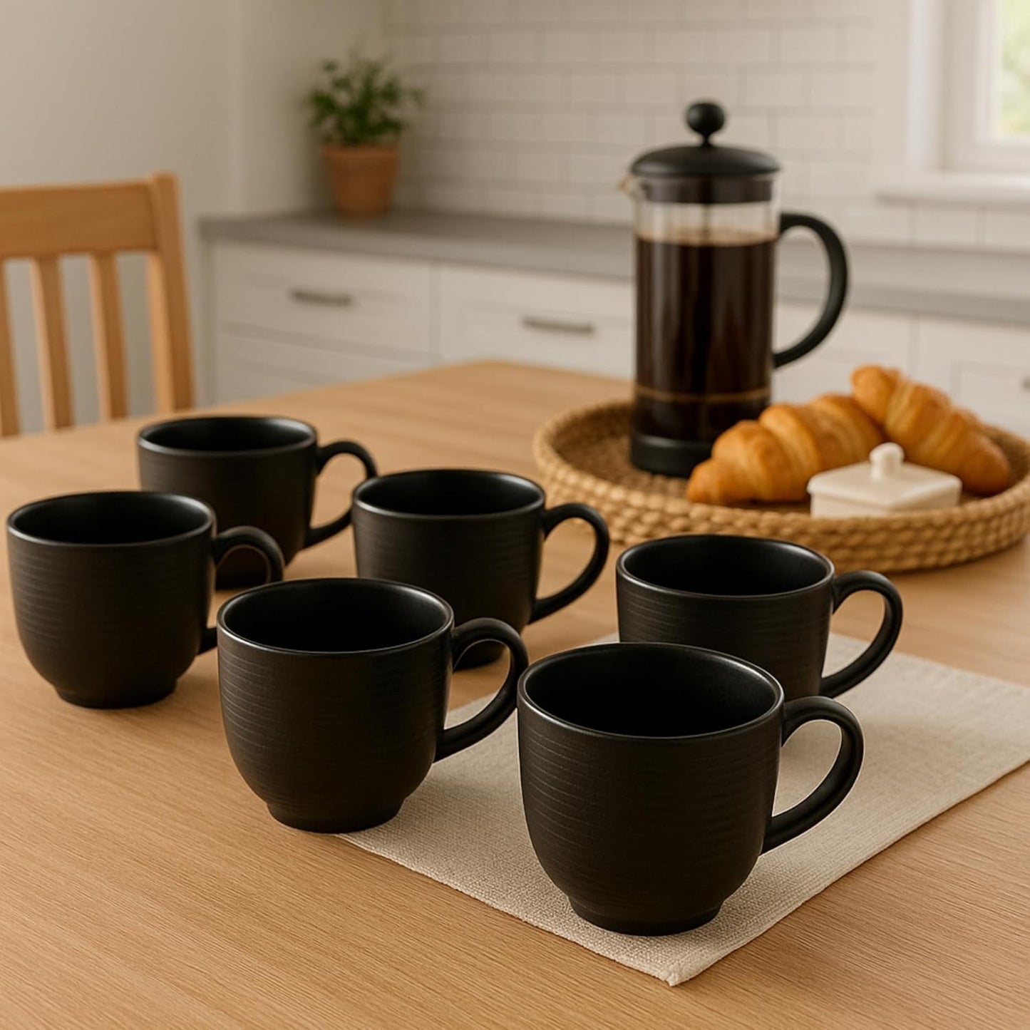 Horizon Pebble Black Coffee & Tea Mugs Set of 6, 210 ml