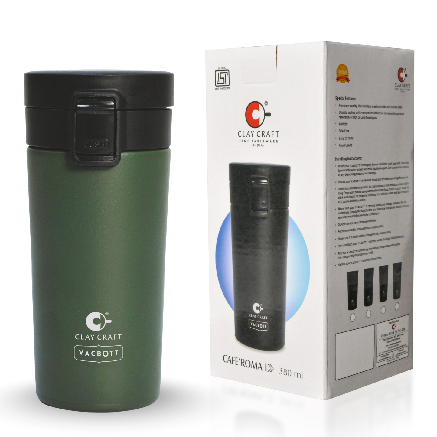 Vacbott Vacuum Insulated Caferoma Tumbler Double Walled 24 Hours Hot and Cold Mug 380 ml