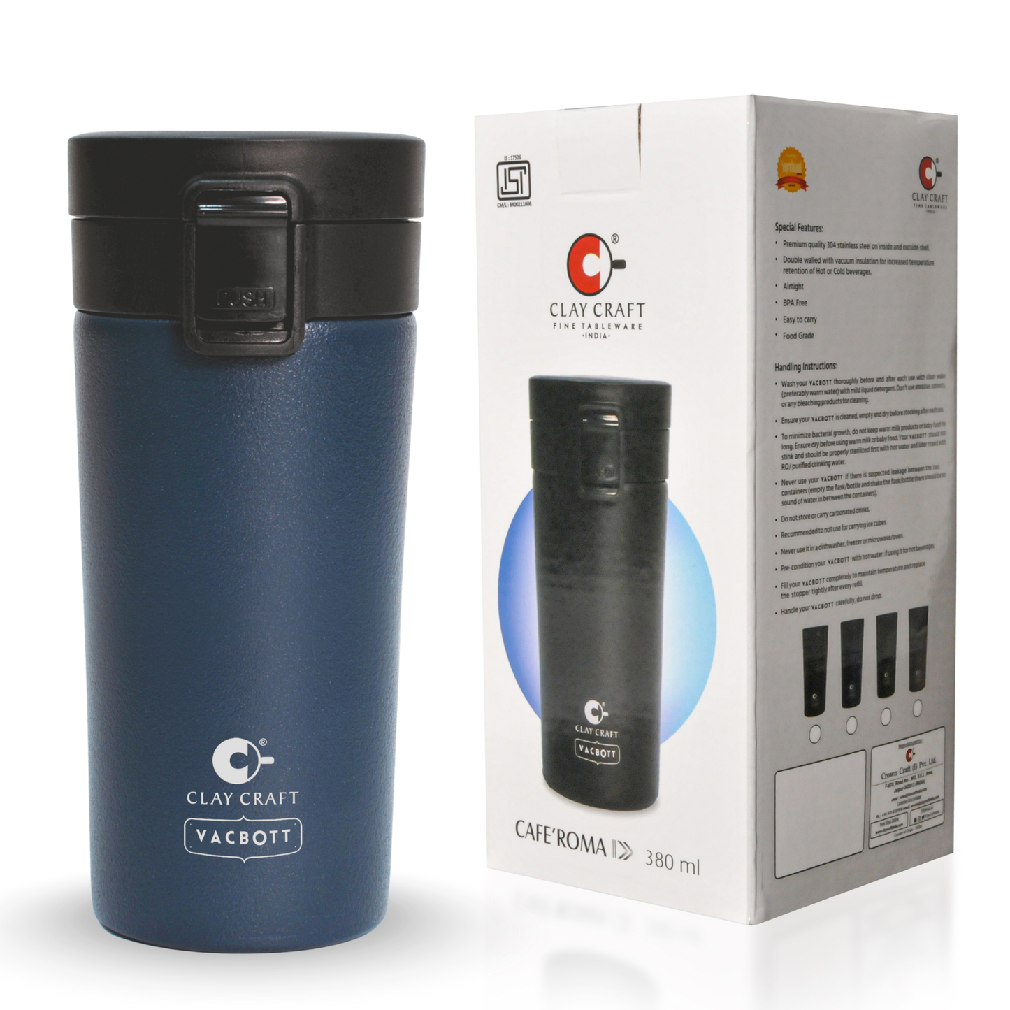 Vacbott Vacuum Insulated Caferoma Tumbler Double Walled 24 Hours Hot and Cold Mug 380 ml