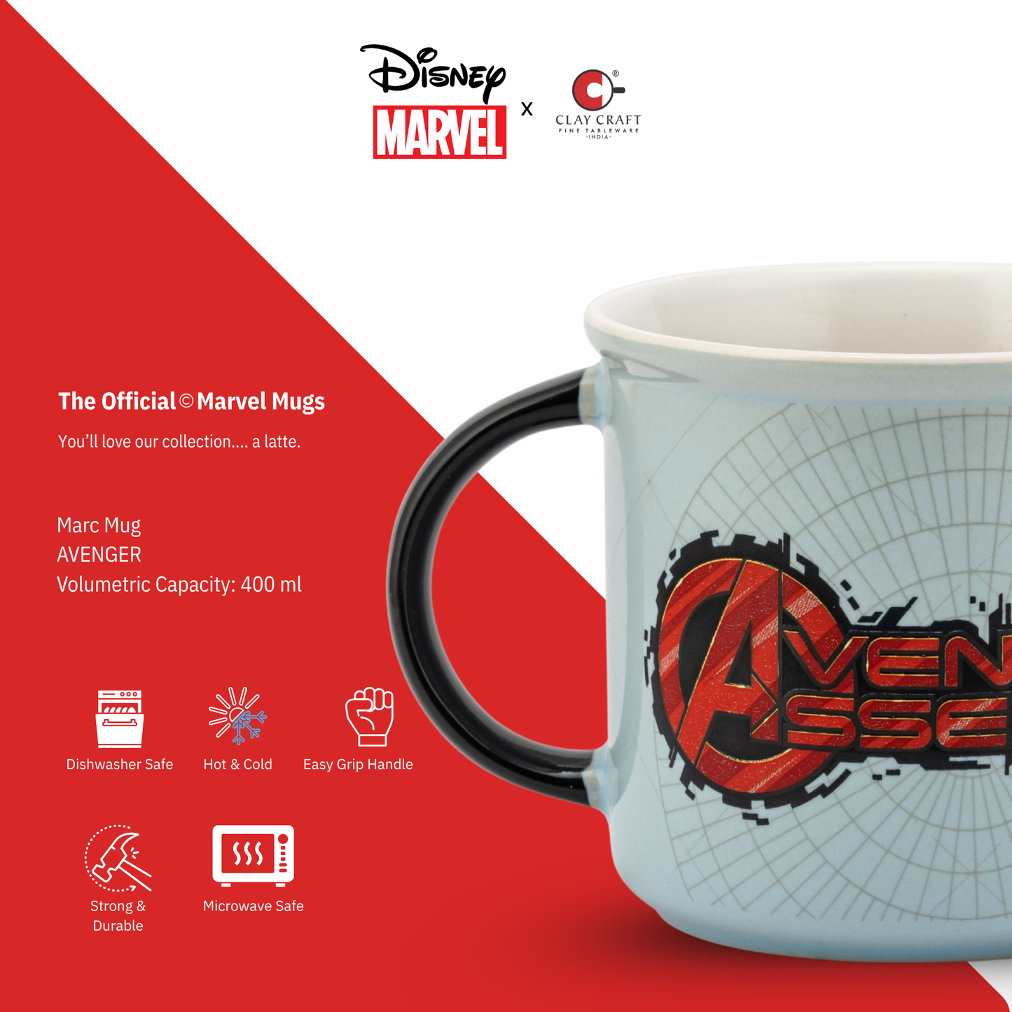 Disney Marvel Avengers Captain America Pebble Coffee & Milk Cup - 1 Piece, 400ml