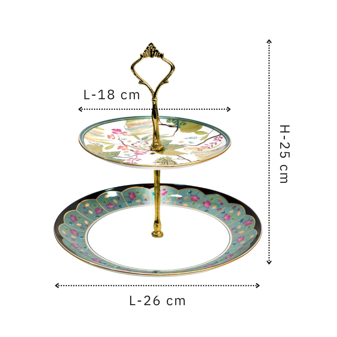 India Circus Grandeur Green Two Tier Cake Stand, 1 piece